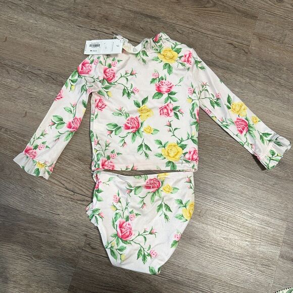 NWT Janie and Jack Girls 18-24 Months Dahlia Rash Guard Swimsuit Set Pink Floral - Picture 3 of 3